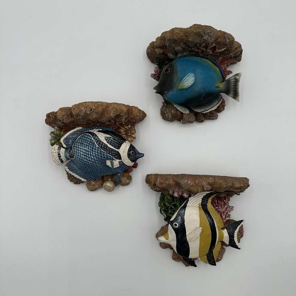 Vintage Tropical Fish Wall Shelves Set of 3 Resin Coral Reef Nautical Decor